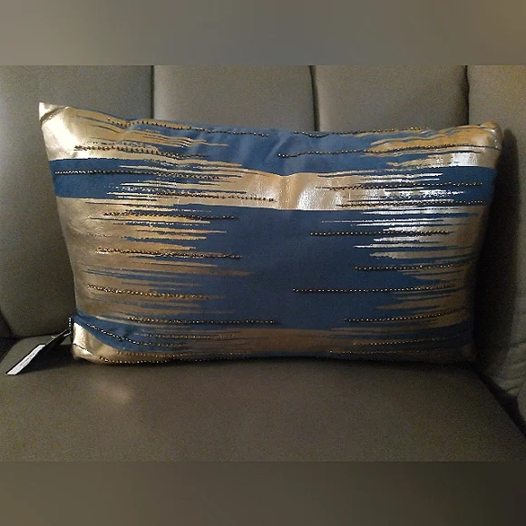 Safavieh Teal & Gold Beaded Accent Pillow, 12 x 20 in. NWT - Picture 11 of 12